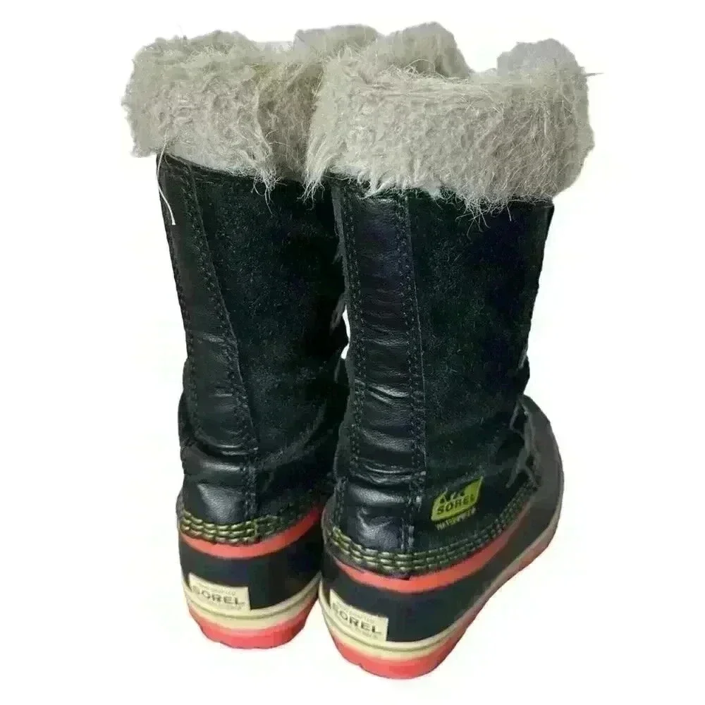 Sorel Joan of Arc Boot Girls Size 4 Black Suede Orange Rubber Waterproof